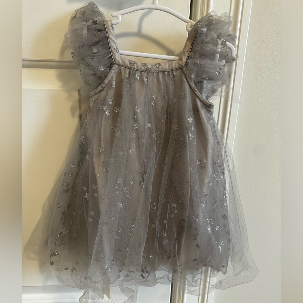 12M Luna Luna Collection silver tulle kids dress, sparkle star print, like new